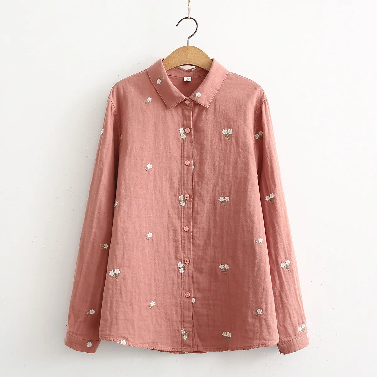New Autumn Cotton Flower Embroidery Shirts Women Lapel Collar Basic Tops Girl Long Sleeve Loose Blouses Gentle Spring T39544QC