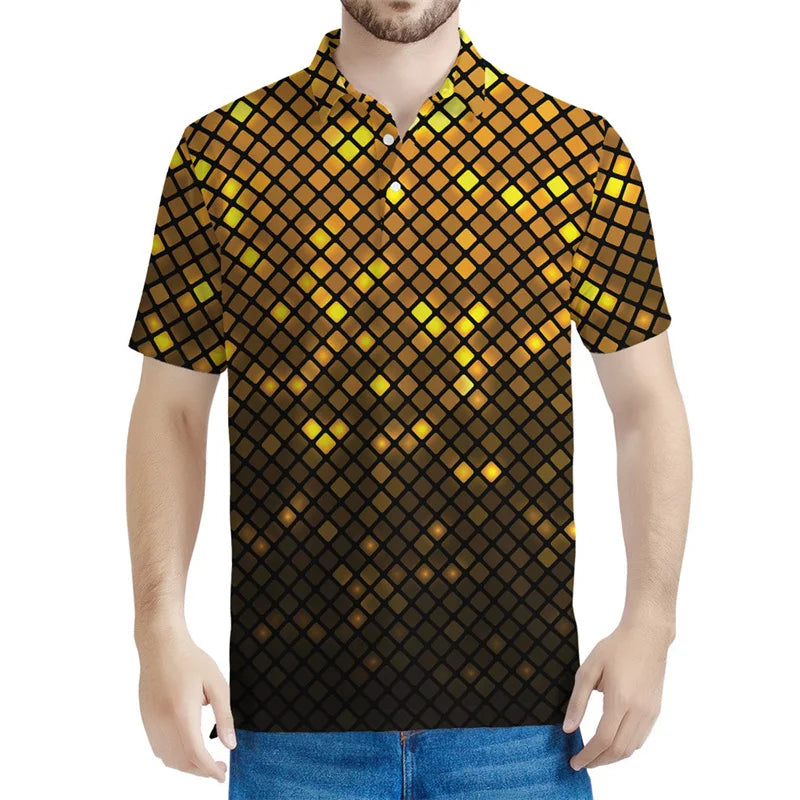 Vintage Colorful Disco Lights Graphic Polo Shirts Men 3d Printed T-shirt Summer Street Short Sleeves Y2k Tops Loose Tee Shirt