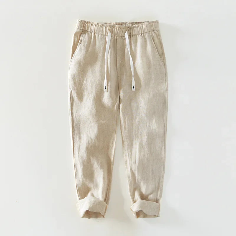 Spring Summer New Pure Color 100% Linen Pants Men Clothing Casual Simple Oversize Trousers B8236
