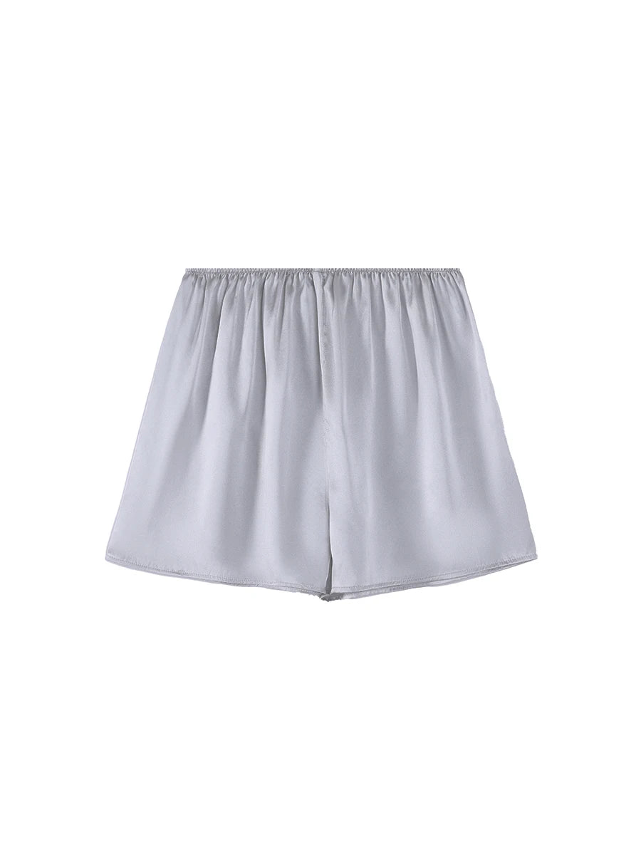 SuyaDream, Woman 100%Real Silk Shorts, 19mm, Elastic Waist, Comfortable Healthy Home Shorts, 2024 Spring Summer Pants, White