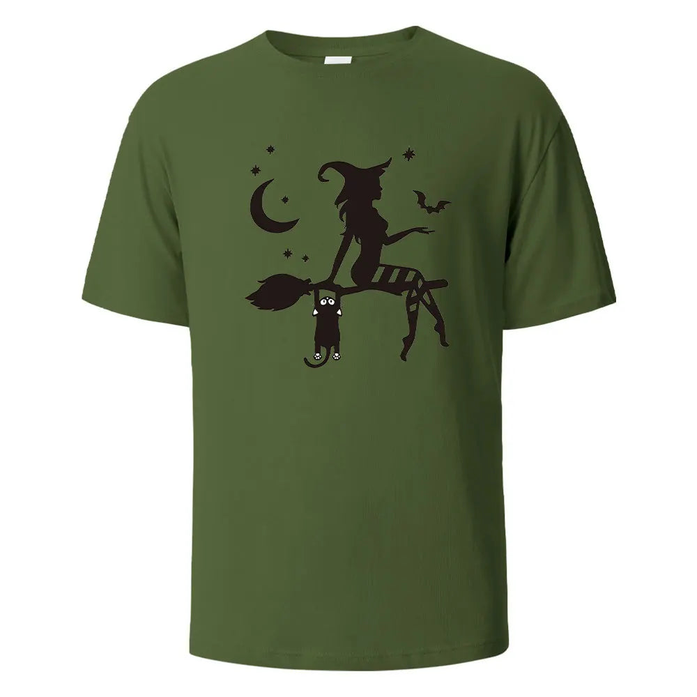 Witch Print t shirts 100% Cotton Summer Tees For Men Women Oversize Casual Tops t shirts