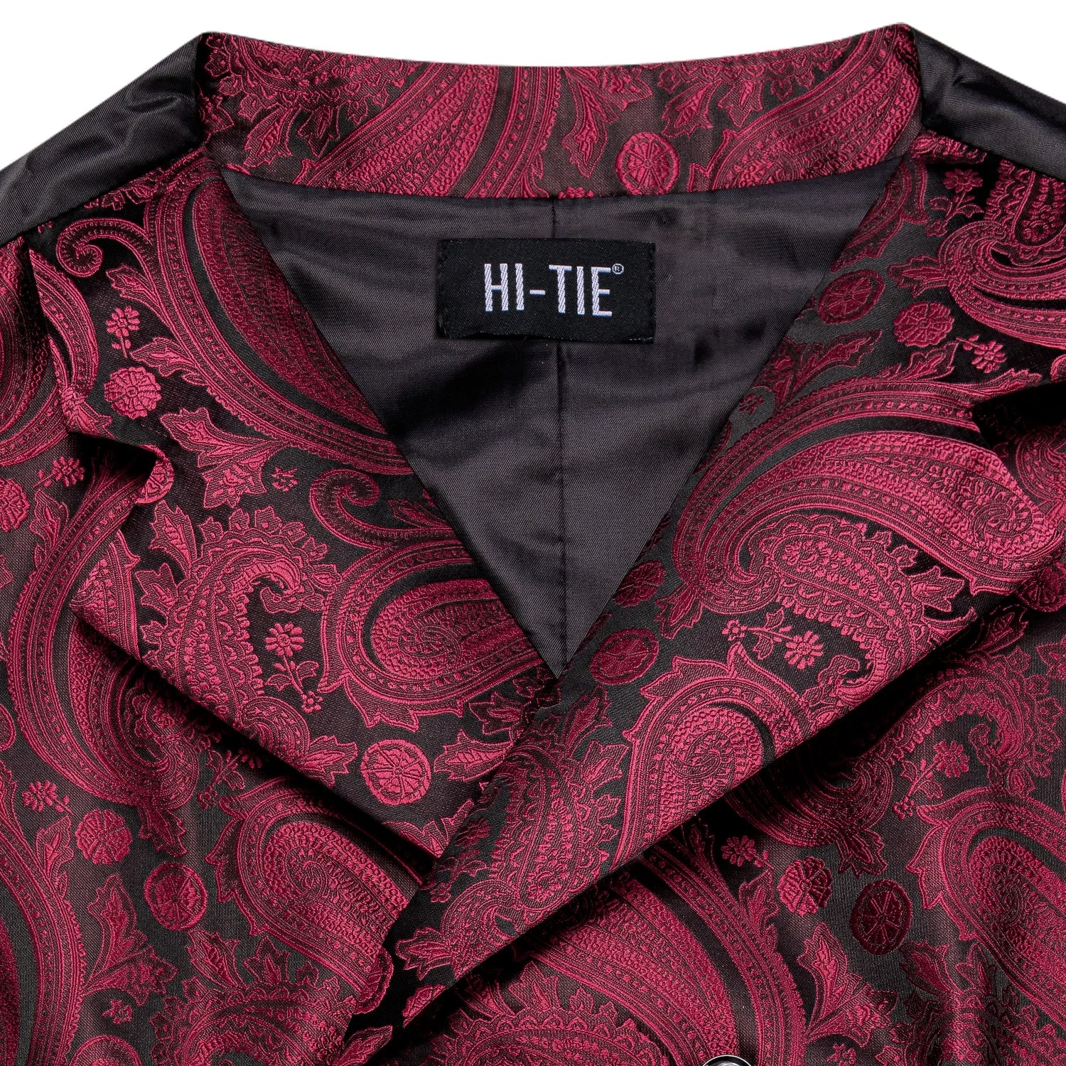 Hi-Tie Dark Red Men's Vests Silk Paisley Jacquard Waistcoat Jacket NeckTie Hanky Cufflinks for Men Business Party Designer Gifts