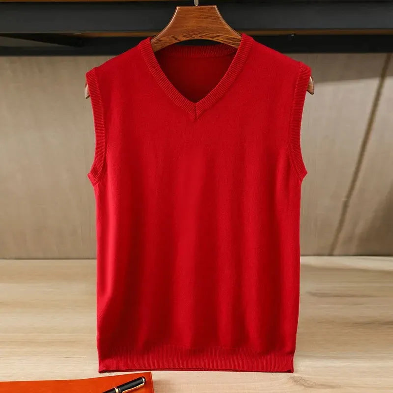 100% Soft Cashmere Sleeveless Cashmere Vest Men Work Sweater Solid Color Knitted Male Waistcoat High Quality New Spring Autumn