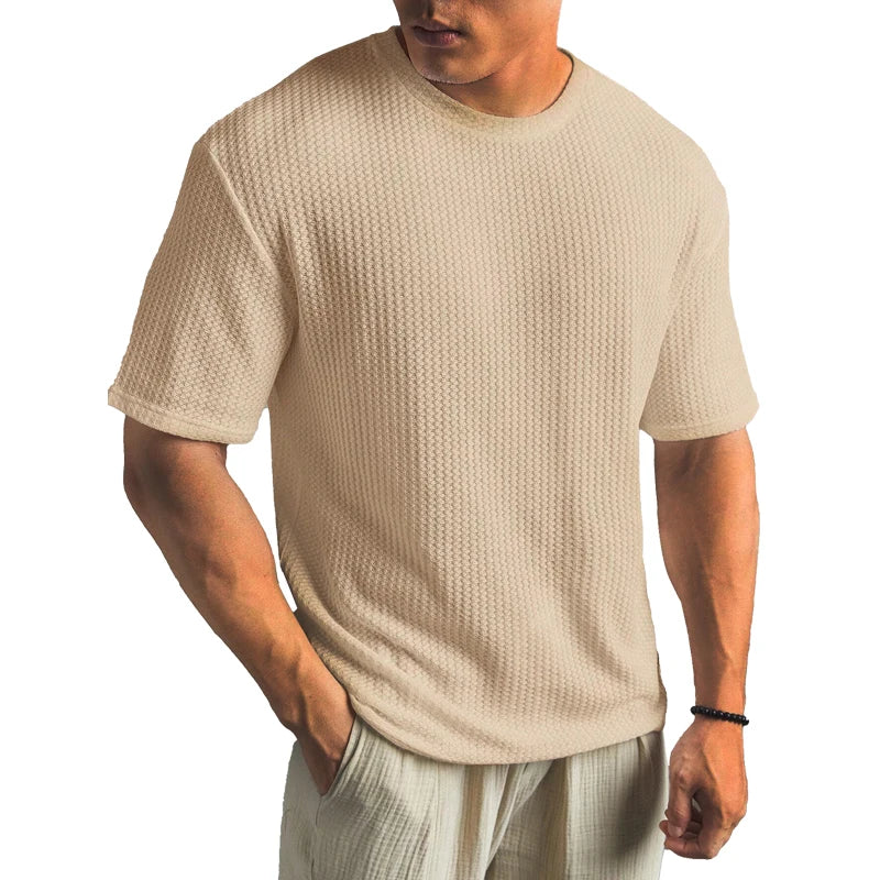 Solid Color Waffle T-shirts for Men Casual Brand Quality Short-sleeved Men's Tees New Summer Fashion Designer Tops Male