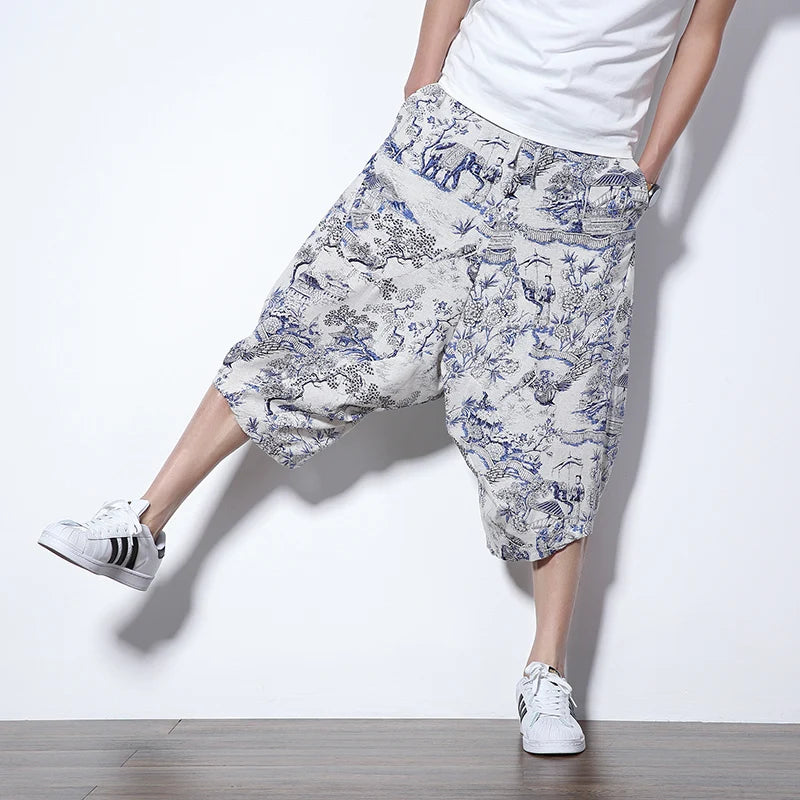 Dropshipping Men Harajuku Harem Pants 2025 Mens Summer Cotton Linen Joggers Pants Male Vintage Korean Style Sweatpants Fashions