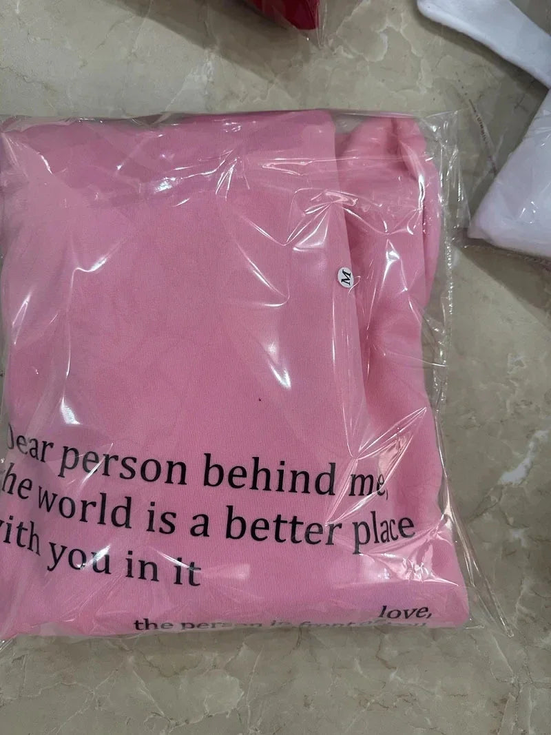 Autumn Pullover Hooded Women Young Lady Printed Letter Dear Person Behind Me Hoodie Oversize Aesthetic Hoody Sweatshirt Tops