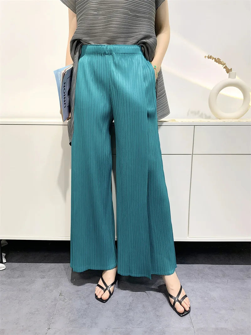 Miyake Summer Pants Women's Comfortable Casual 2025 New Loose Straight Leg Pants Wide Leg High Waist Slim Pleated Pants