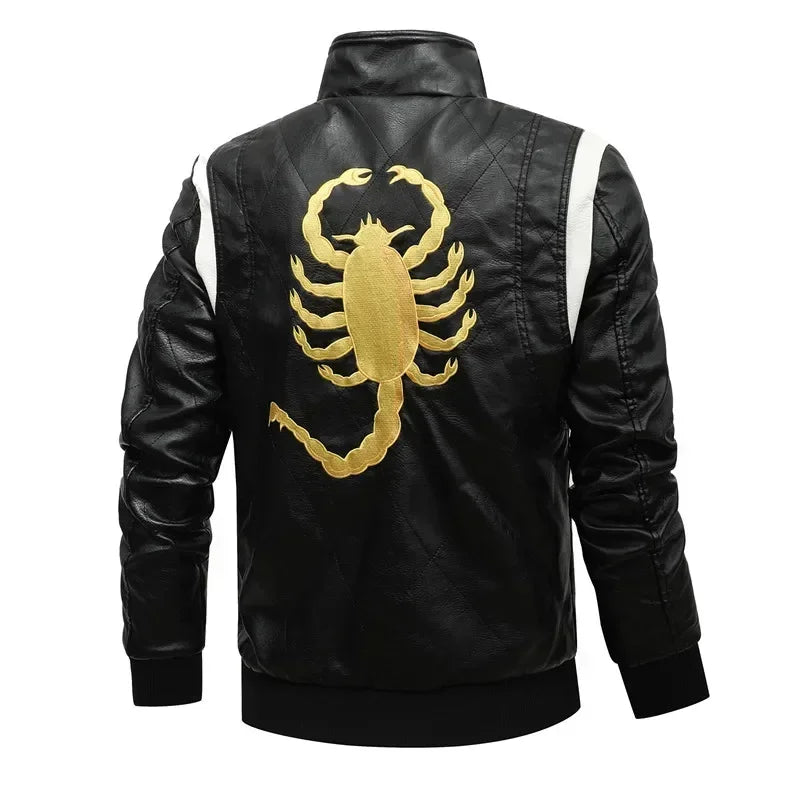 Ryan Gosling Drive Jacket Mens Winter Bomber Leather Jackets Men Scorpion Embroidery Hooded Jacket PU Leather Motorcycle Jacket