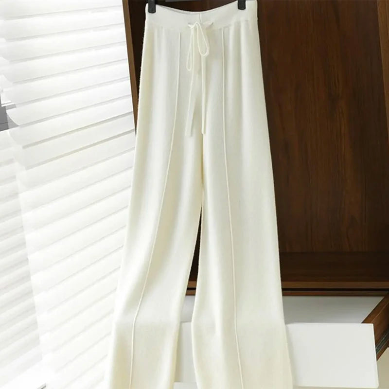Women's cashmere pants 100% Merino wool broadfoot pants Women's knit loose knit pants Fall/Winter 2024 women's thick pants