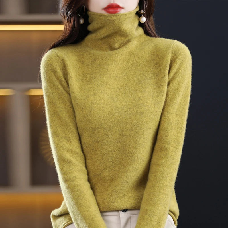 New 100% Merino Wool Turtleneck Cashmere Sweater In Autumn And Winter Women's Casual Knitted Coat Women's Coat Korean Fashion