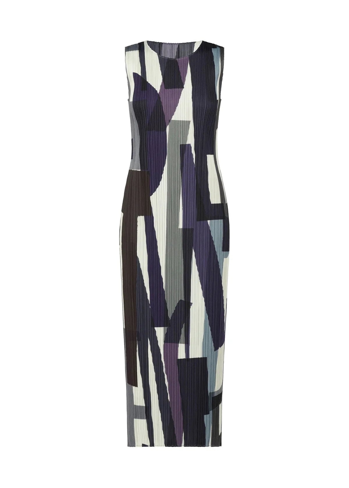 Miyake Pleated Striped Colorful Printed Sleeveless Dress
