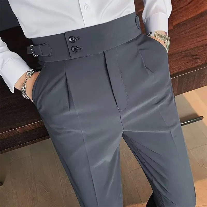 Nadir Coffee Color Men's Trousers Classic Trendy Paris Button Single Pleat Slims Smooths Your Silhouette Business Casual Pants