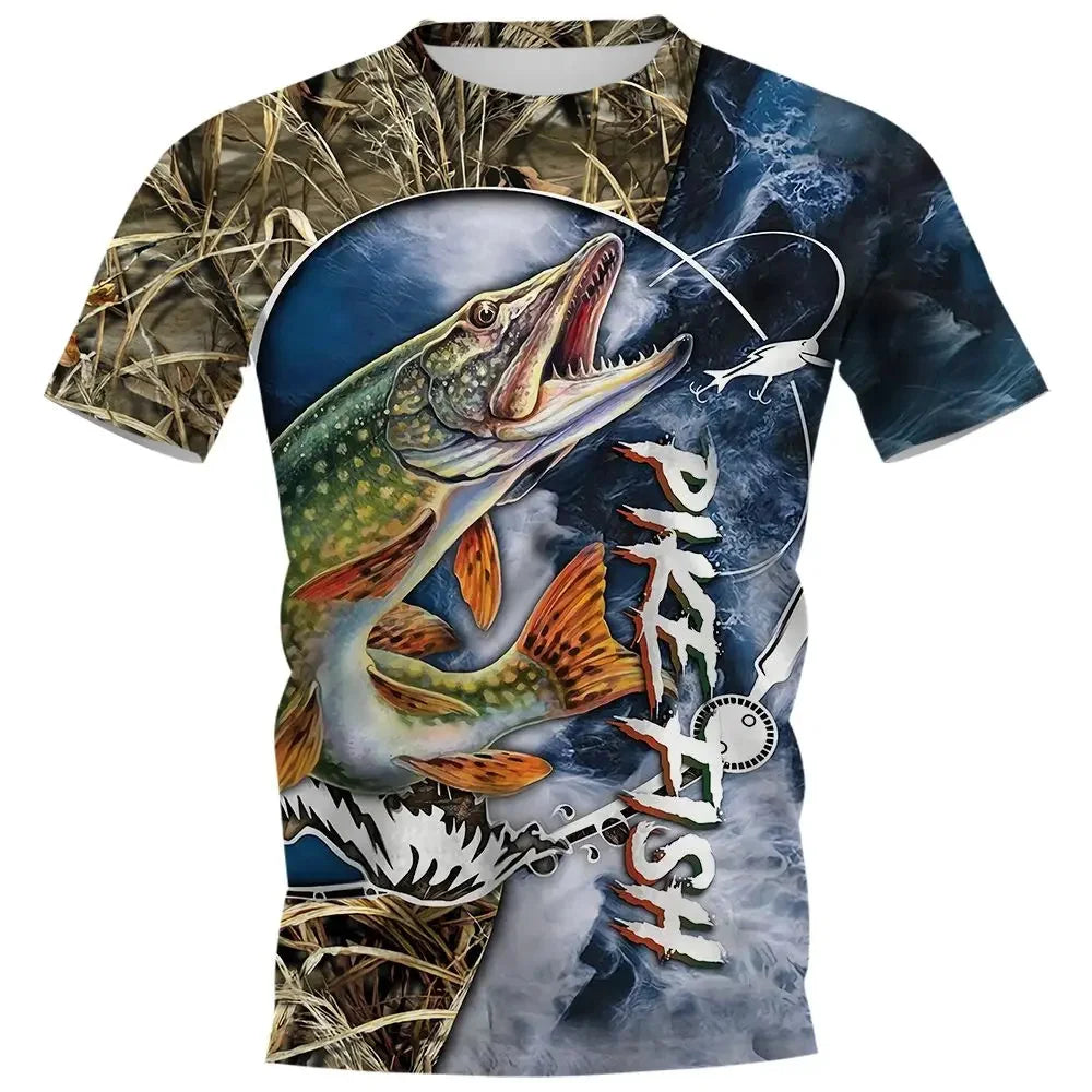Summer Carp Fishing Print T-shirts For Men Outdoor Catfish Printing Loose  Short Sleeve Quick Drying Tee Shirt Casual Street Top