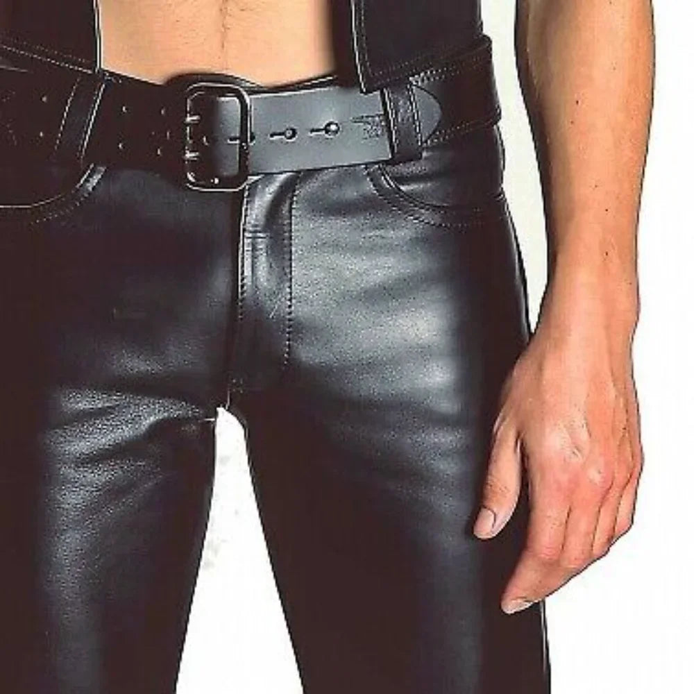 2023 Solid Color Men's PU Leather Pants Casual Punk Style Fashion Streetwear Mens Trousers Large Size 5XL Ropa Hombre