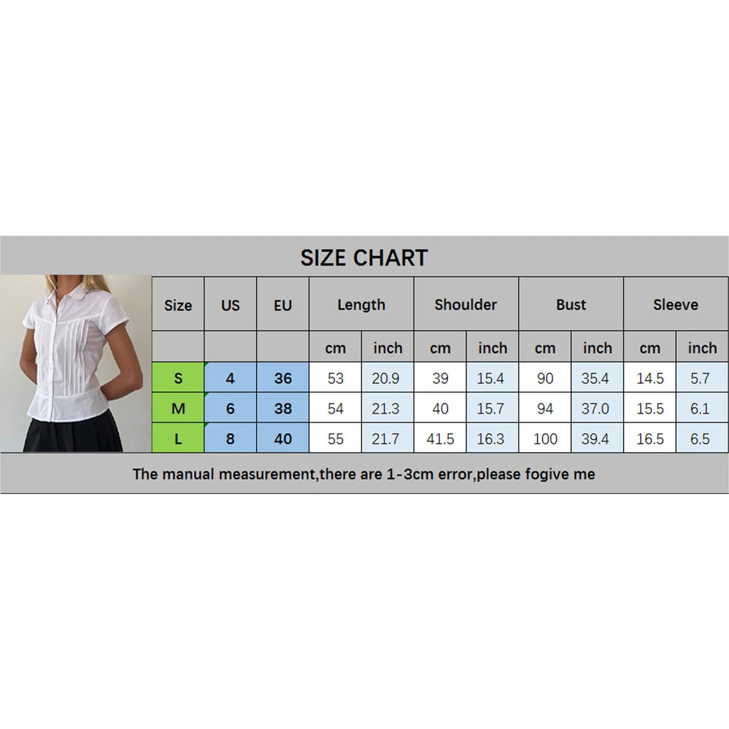 Women's Summer Slim Fit Shirt Solid Color Short Sleeve Lapel Button Down Pleated Tops Streetwear