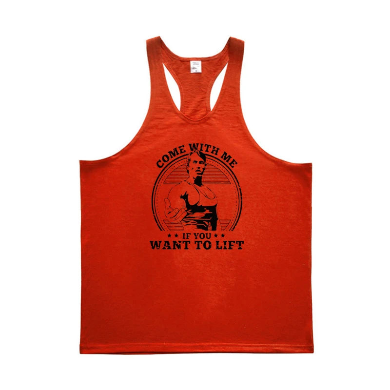 Come with Me If You Want To Lift Arnold Profession Bodybuilding Stringer Singlets Mens Y Back Gym Tank Tops Cotton Fitness Shirt