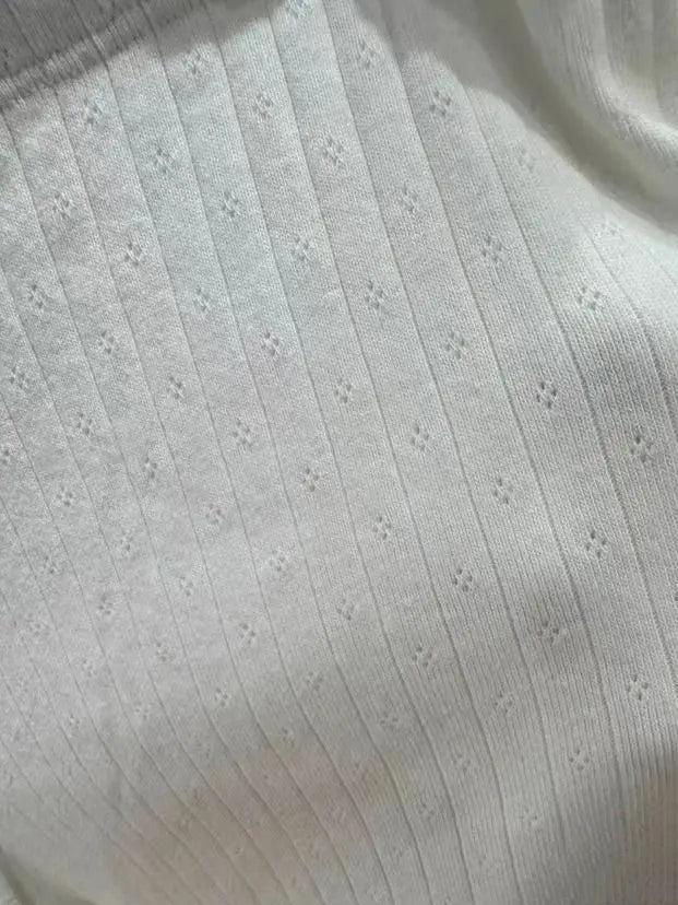 Eyelet White Tank Pant Home Set Woman Bow Slim Crop Top+Elastic High Waist Straight Trousers Summer Cotton Pajama 2 Piece Sets