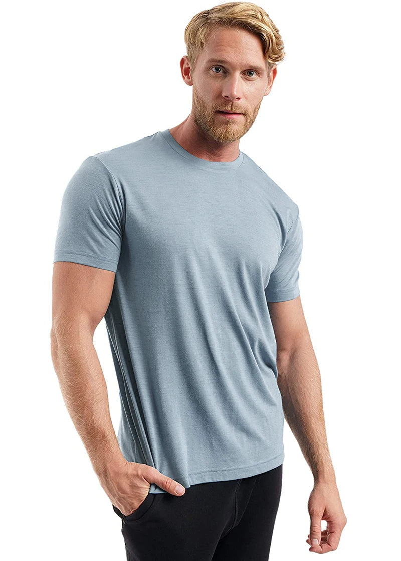 100% Superfine Merino Wool T shirt Mens Base Layer Merino Shirt Wicking Breathable Quick Dry Anti-Odor No-itch USA Size