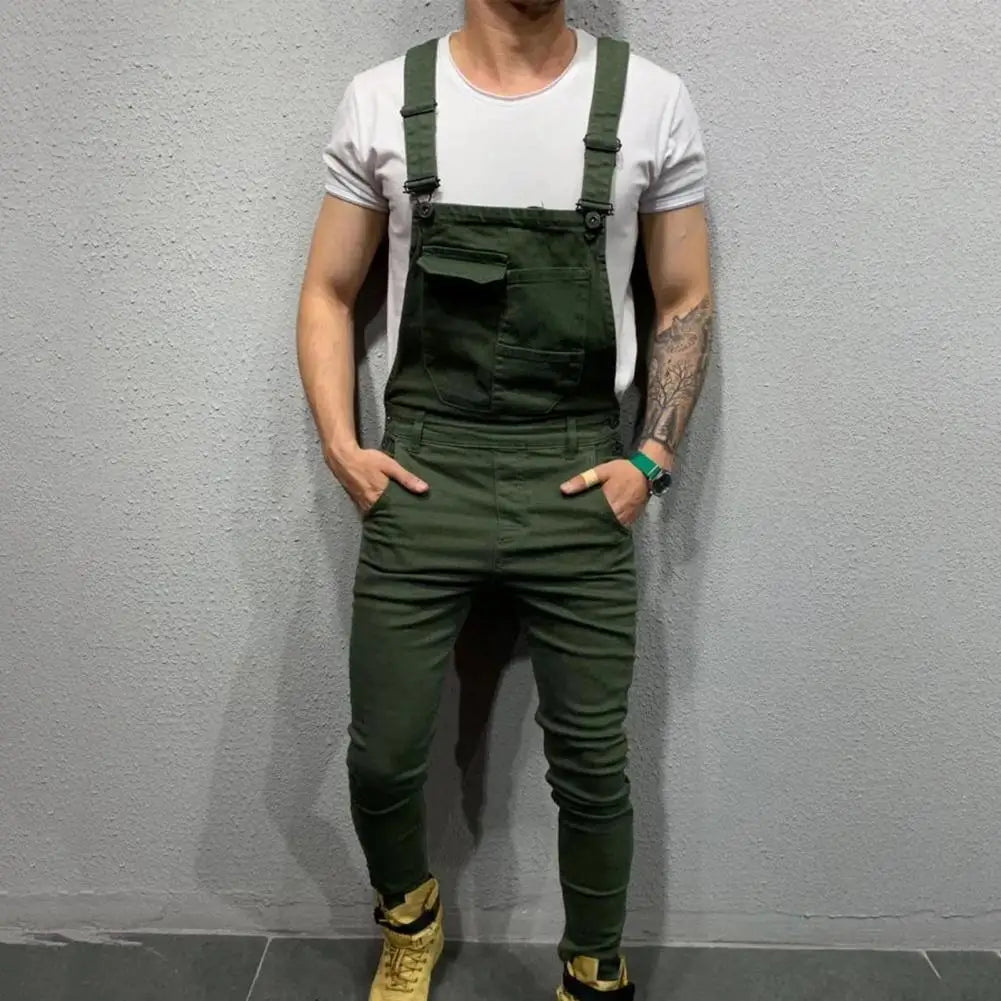 Popular Men Overalls Soft Cargo Jumpsuit Slim Full Length Mid Rise Cargo Jumpsuit  Breathable