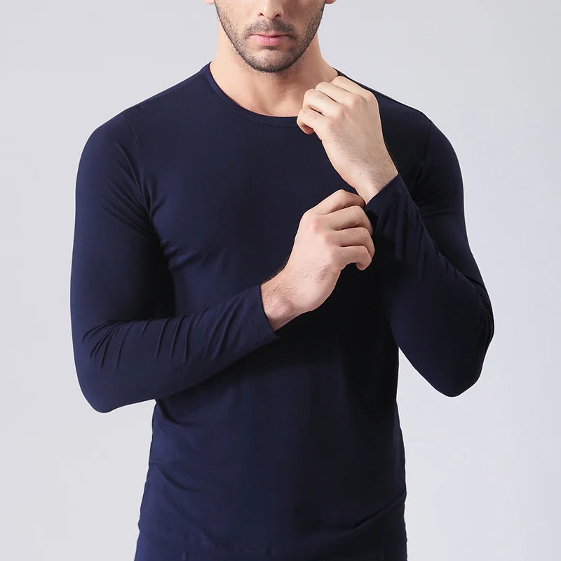Breathable Bamboo Fiber T Shirt Men Long Sleeve Soft Black Autumn Clothes Solid Color Round Neck Tops Camiseta Hombre Fitness XL