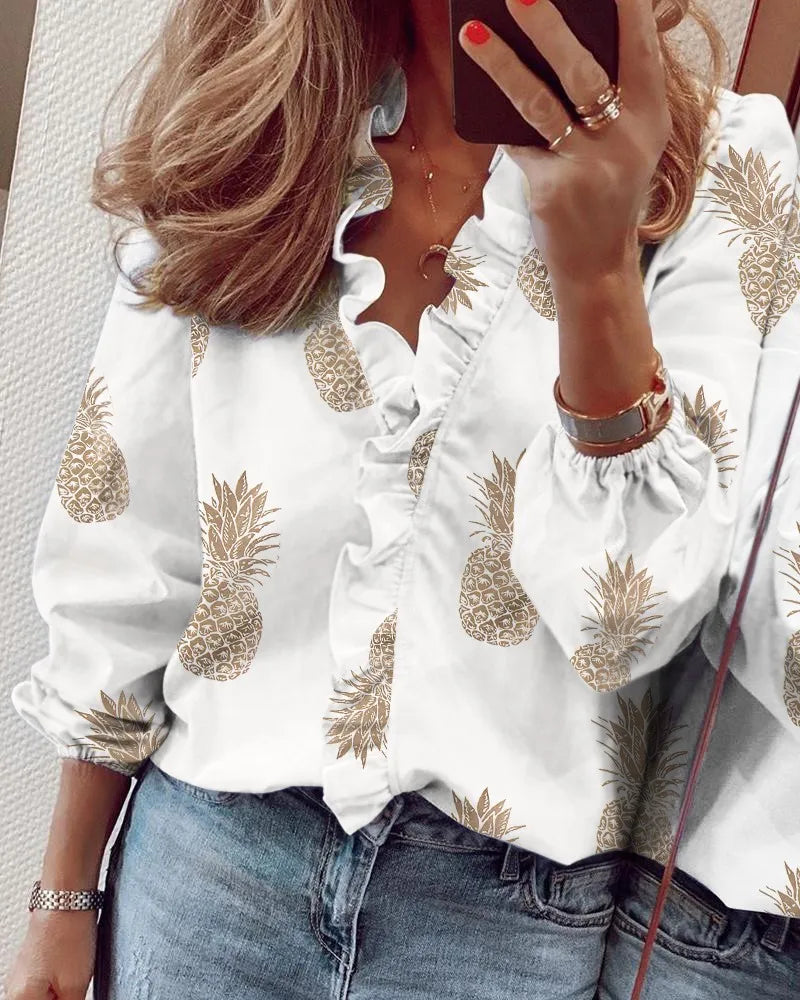New long sleeved ruffled shirt for women's shirts in spring and summer