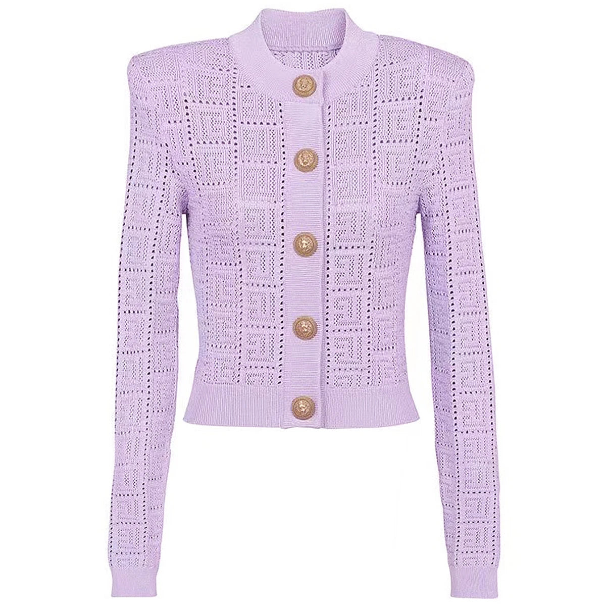 SML High Quality Fashion Elastic Knitted Fabric Labyrinth Hollow Round Neck Single breasted Long Sleeve Slim Fit Women Cardigan