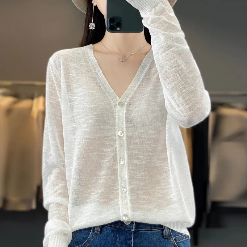 Summer New Women's Floral Yarn Ice Silk Knitted Cardigan Breathable Cool Sun Protection Sexy Cardigan NJR-330