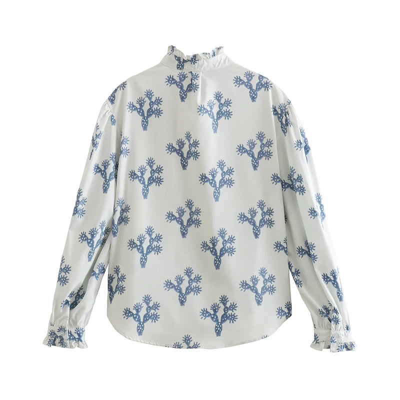 SIYANG  Women Print Buttons Shirts Female Stand Collar Tops Ladies Casual Blouse Streetwear