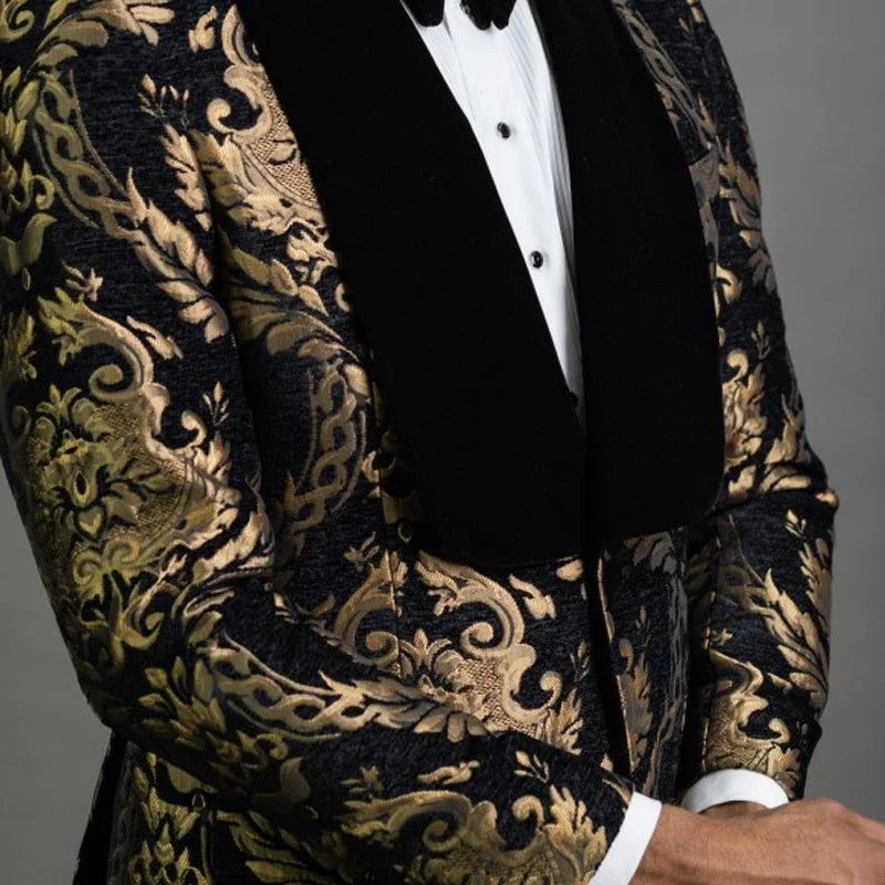 Floral Jacquard Blazer for Men 1 Piece Male Suit Jacket with Velvet Shawl Lapel Slim Fit for Prom African Fashion Wedding Groom