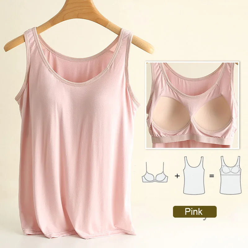 For 37-82kg Soft Modal Plus Size Tank Tops With Fixed Chest Pad For Women Integrated Wear-Free Underwear