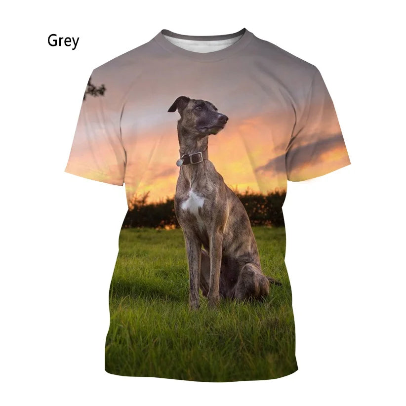 New Fashion Animal Greyhound 3D Printing T-shirt Men's and Women's Summer Casual Short-sleeved Round Neck Dog Shirt Tops