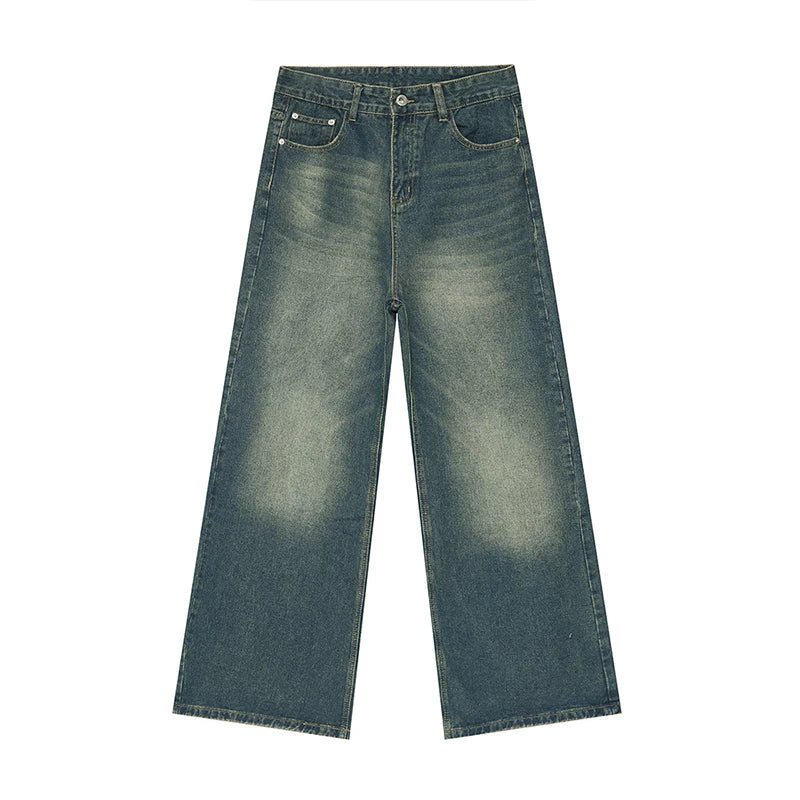 IEFB Worn Out Male Jeans Vintage Gradient Color Men's Wide  Leg Pants High Street Pockets Men Denim Straight Trousers New 9C4510