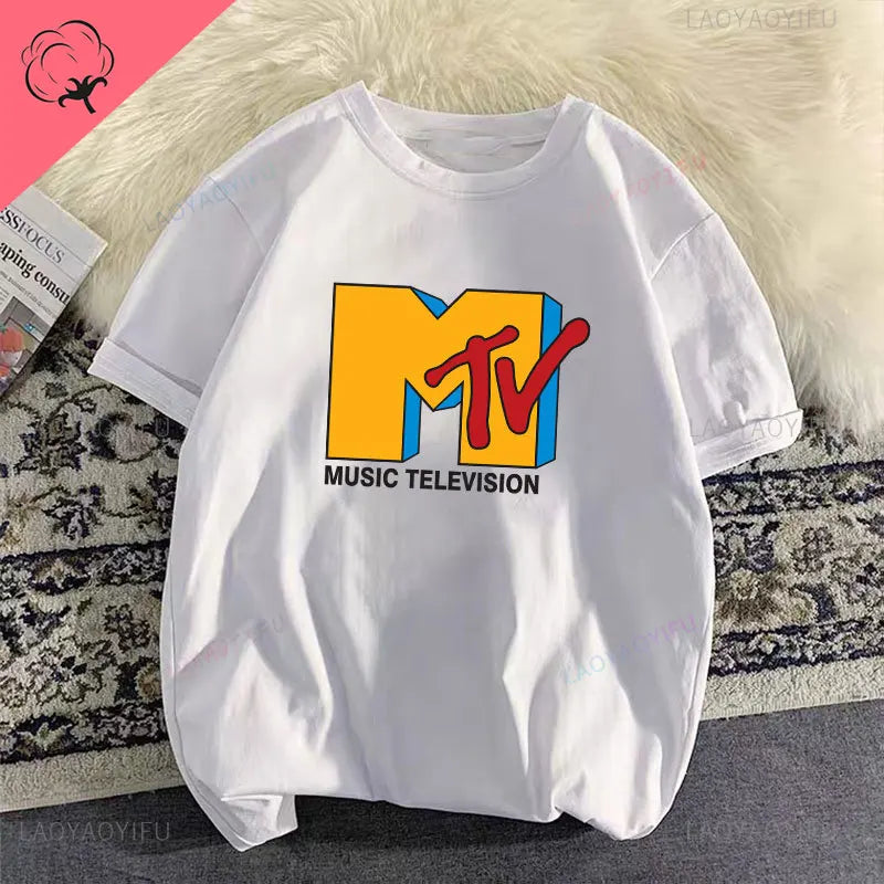 Woman Clothing Retro Cotton T Shirt Vintage Rock Hip Hop Modal Summer Unisex Casual Shirt Mtv Music Elevision Graphic Shirts