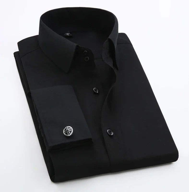 Men's French Cuff Dress Shirt Long Sleeve Slim Fit Tuxedo Shirts  with Cufflinks Poly/Cotton Double Button Collar