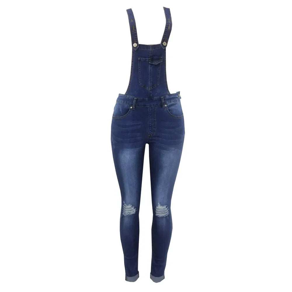 Summer Denim Jumpsuit Women Overall Rompers Jeans Pants Casual Hole Trousers Female High Waist Slim Denim Jeans Pencil Pants