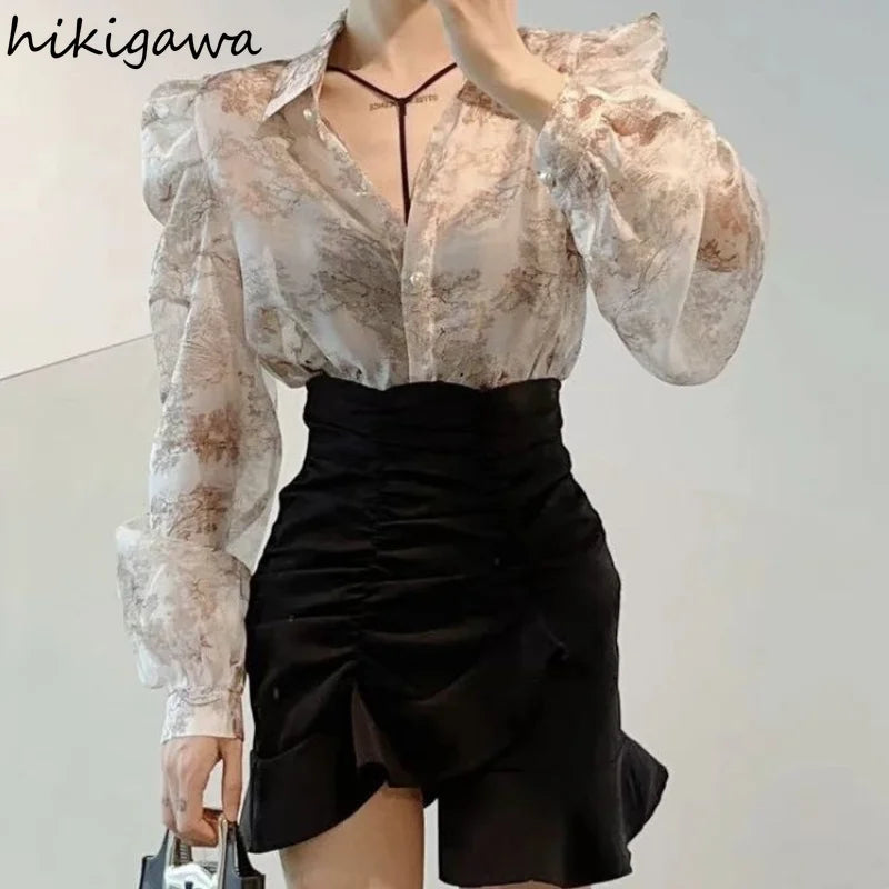 2025 Blusas Mujer De Moda Long Sleeve Vintage Blouse Women Summer Korean Floral Shirts Puff Sleeve See Throught Blouses Tops