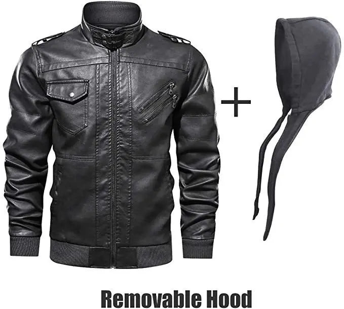 New Autumn Winter Leather Dodge Logo Men's Jacket Removable Hoodied Motorcycle Jacket Men Leather Mens Jackets