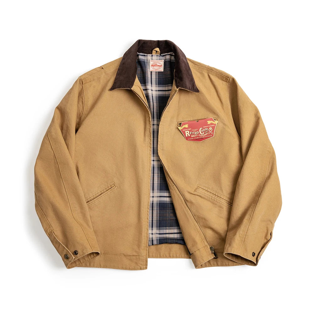 Maden Retro Canvas Detroit Hunting J001 Jacket Heavyweight Pocket Work Jacket Lapel Collar Zipper Coat for Men's Spring and Fall