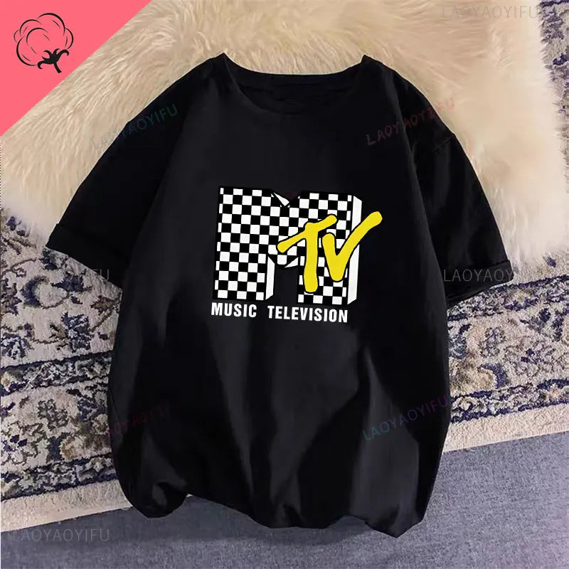 Woman Clothing Retro Cotton T Shirt Vintage Rock Hip Hop Modal Summer Unisex Casual Shirt Mtv Music Elevision Graphic Shirts