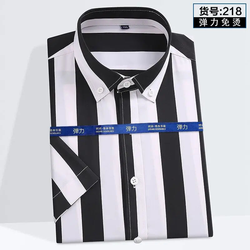 Summer new young men's striped short-sleeved shirt non-ironing anti-wrinkle business casual fashion breathable trend everything
