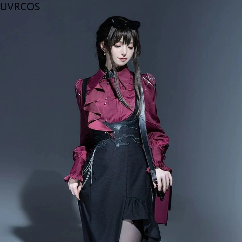 Victorian Vintage Elegant Lolita Shirts Women Sweet Ruffles Long Sleeves Irregular Blouses Female Japanese Gothic Y2k Slim Tops