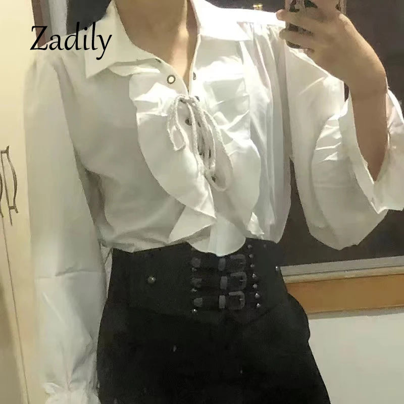 Pirate Shirt Vampire Prince Poet Shirts 2024 All Season Medieval Buccaneer Frills Lace Up Renaissance Vintage Gothic Blouse Tops
