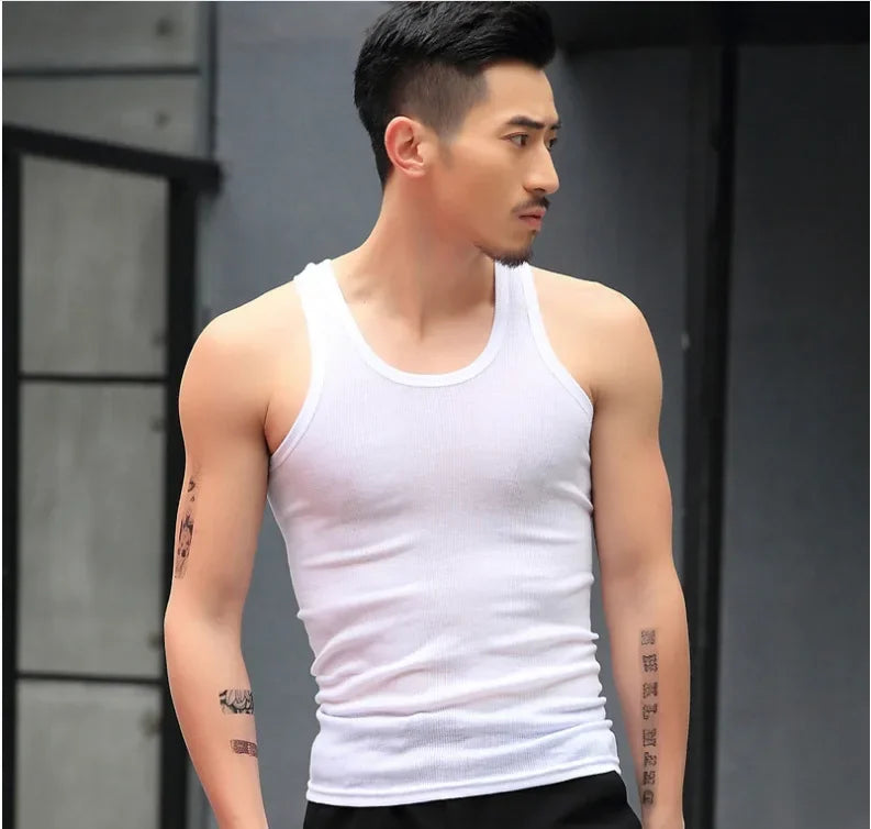 Hot Sale Cotton Mens Sleeveless Tank Top Solid Men's Underwear Muscle Vest Undershirts O-neck Gymclothing Tees Whorl Tops Men