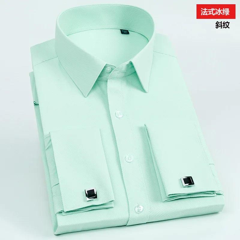 Men's French Cuff Dress Shirt Long Sleeve Slim Fit Tuxedo Shirts  with Cufflinks Poly/Cotton Double Button Collar