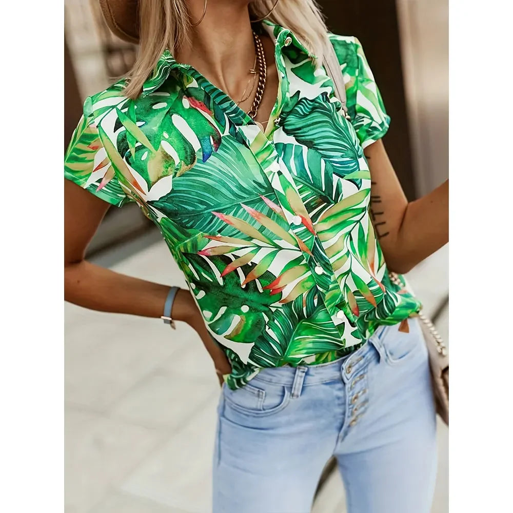 Summer Women'S Shirt Fashion 3D Digital Printed Shirt Hawaii Vacation Casual Top Elegant Women'S Baggy Lapel Shirt Boho Blouses