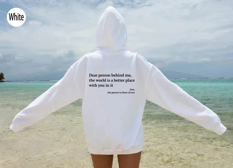 Autumn Pullover Hooded Women Young Lady Printed Letter Dear Person Behind Me Hoodie Oversize Aesthetic Hoody Sweatshirt Tops