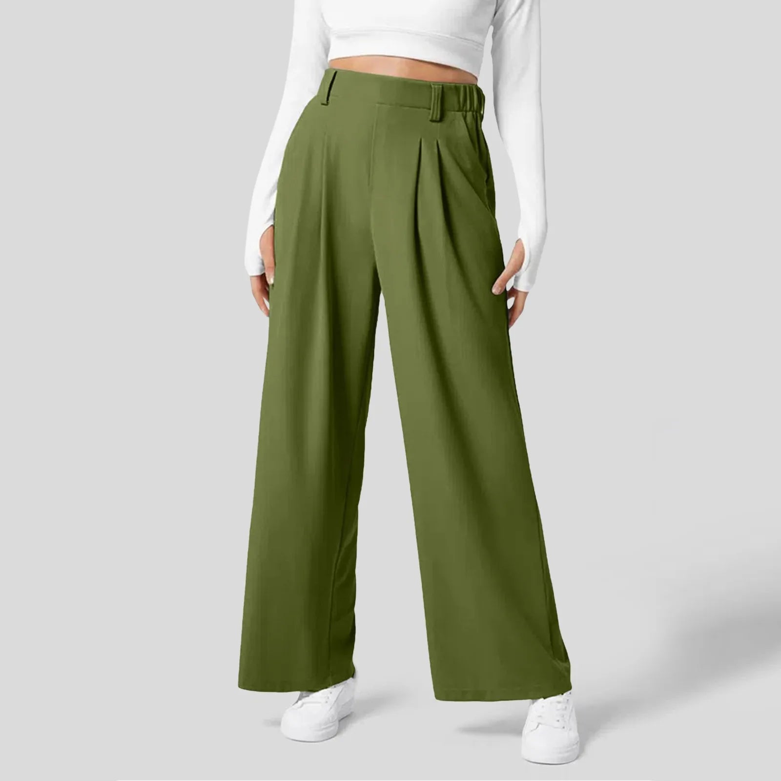 Women Fashion Wide Leg Pants Solid Elastic Pants Work Business Suit Straight Trousers Casual High Waisted Dress Palazzo Pants