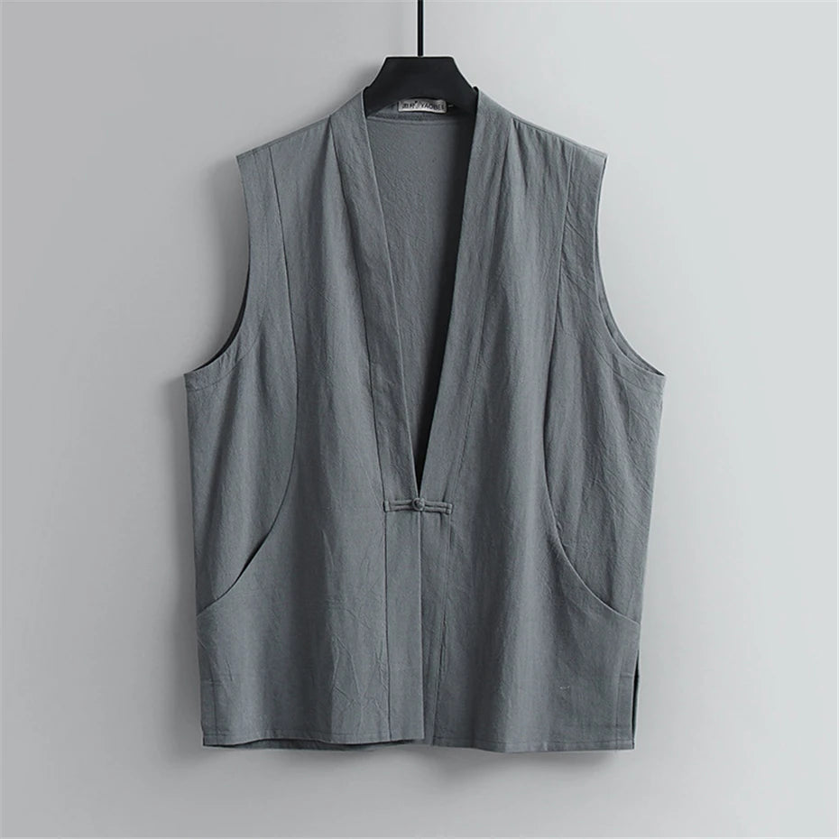 Linen Vest Men Summer Tank Top Plus Size 9XL Fashion Casual Solid Color Vests Male Big Size 9XL