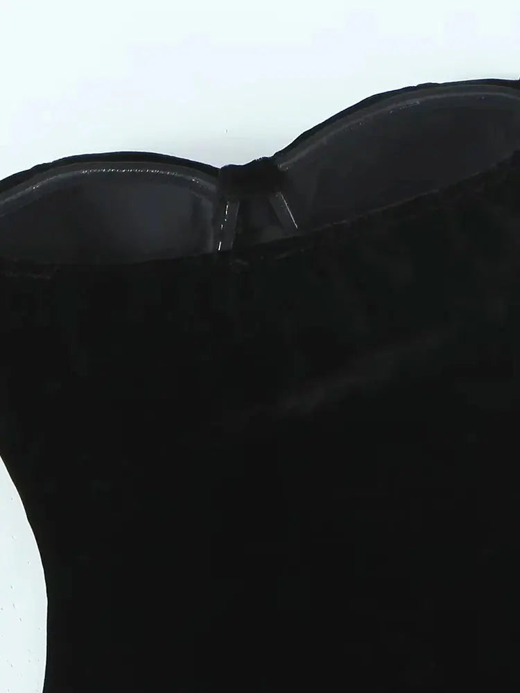 TRZA-Strapless Velvet Bodysuits For Women, Straight Neck, Snap-Button, Female Playsuits, Sexy Fashion