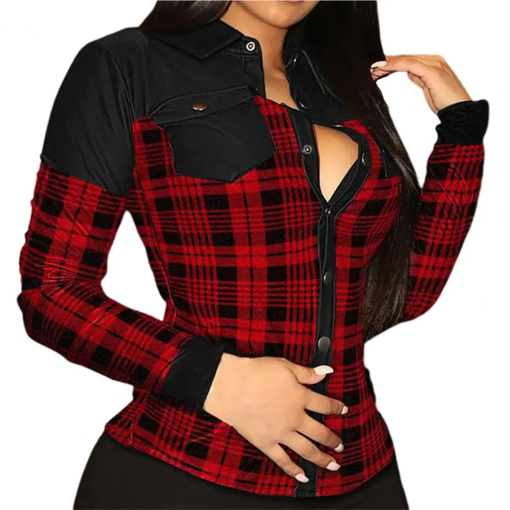 2024 Women's PU Leather Shirt Top Loose V-neck Long Sleeved Buttons Pocket Women Blouse Faux Leather Women Shirt Top Streetwear